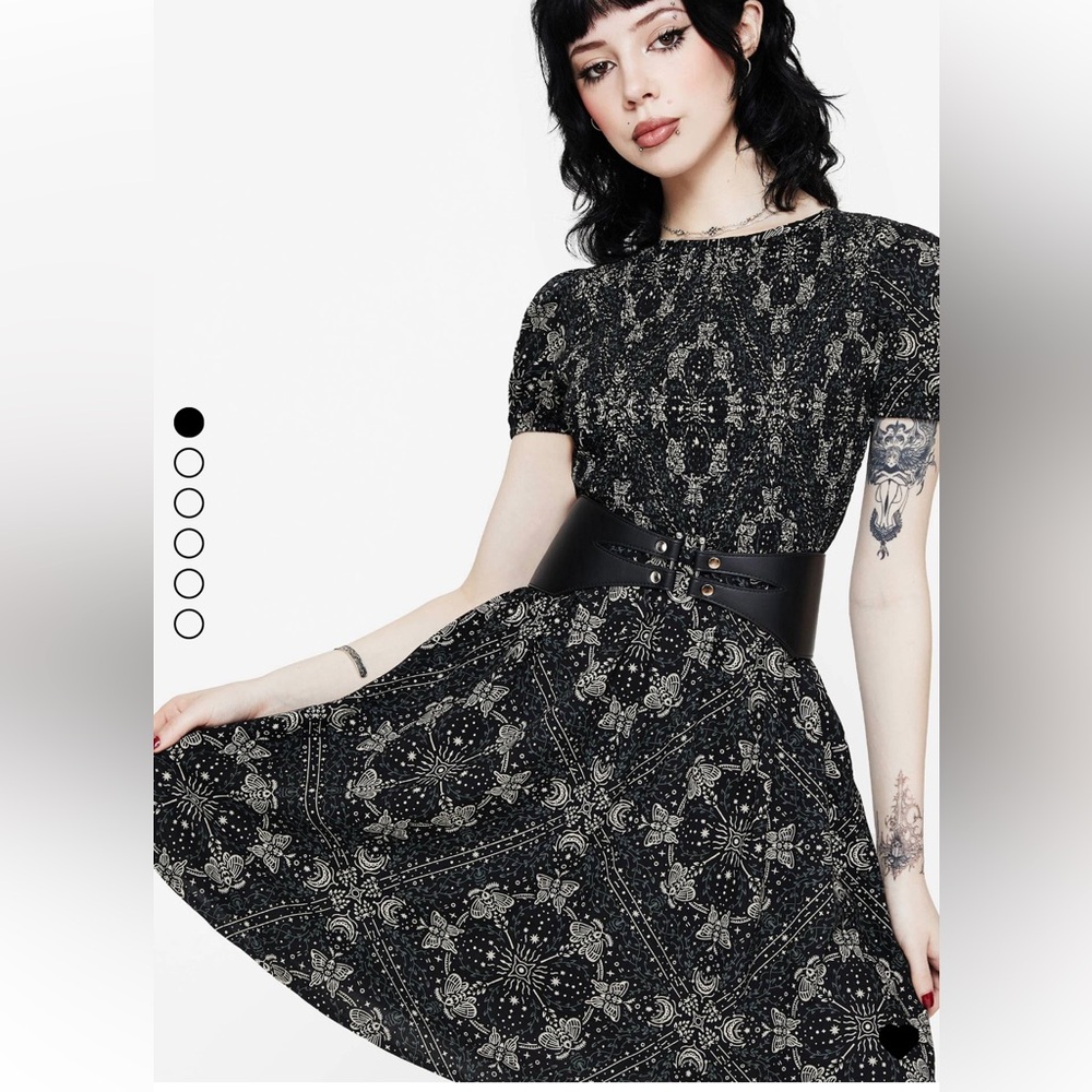 Poem Moth Print Puff Sleeve Mini Dress